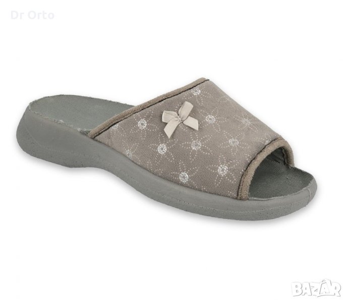 BEFADO OLIVIA Полски домашни чехли с отворени пръсти, Сиви на цветя, снимка 1