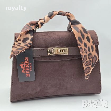 Hermes Кожено/велурена чанта с шалче, снимка 1