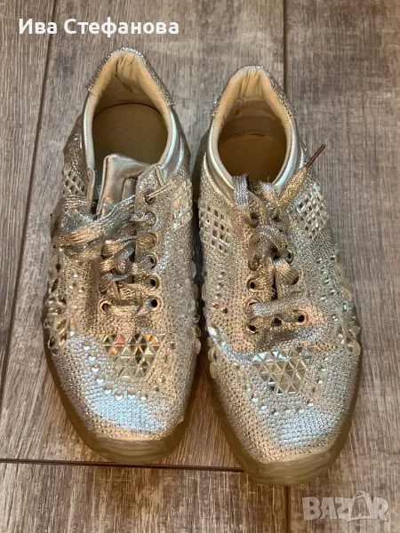 Блестящи сиви ежедневни елегантни удобни маратонки камъни диаманти цирконий 39 номер , снимка 1