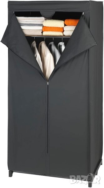 Гардероб WENKO Deep Black с рафт, полиетилен винил ацетат, 75 x 160 x 50 см, черен, снимка 1