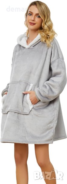 Свободна пижама худи hoodie - светло сива, снимка 1