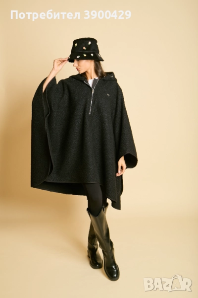 Дамска Вълнена Пелерина с Качулка Rafael - Черно, снимка 1