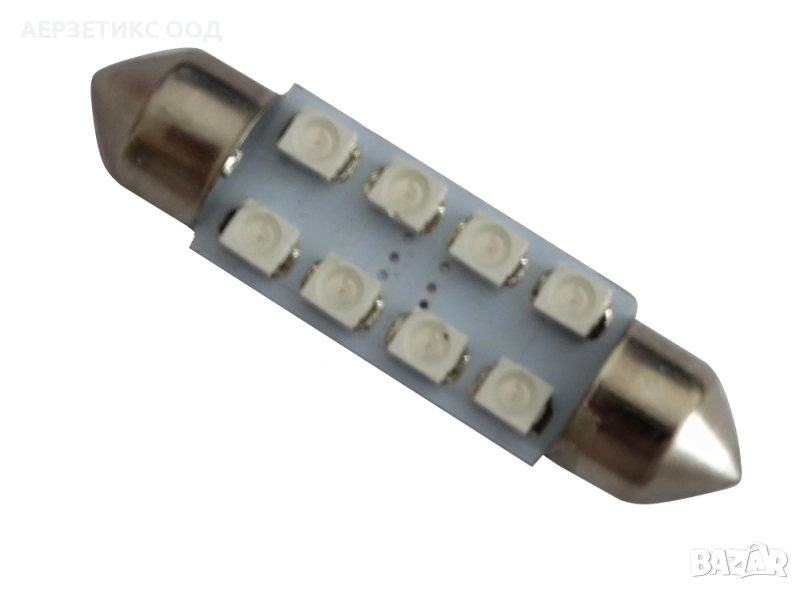 КРУШКА C5W ЗЕЛЕНА 12V 8LED 39mm /допустимо отклонение 1,5мм/, снимка 1