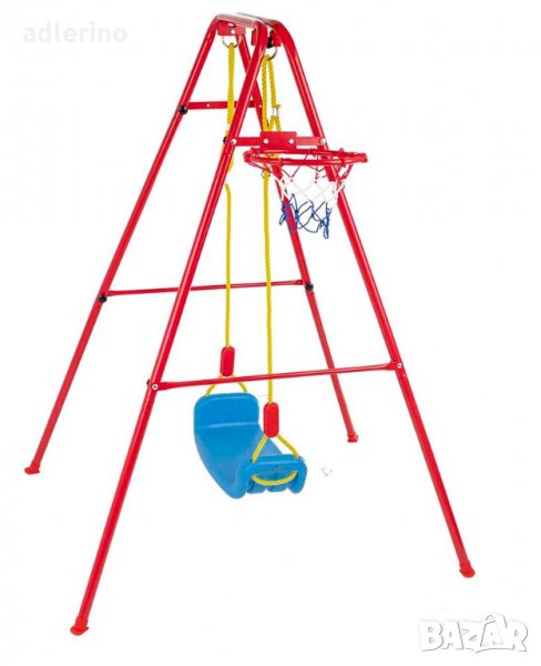 Детска люлка с баскетболен кош, метална рамка, градинска люлка за деца, снимка 1