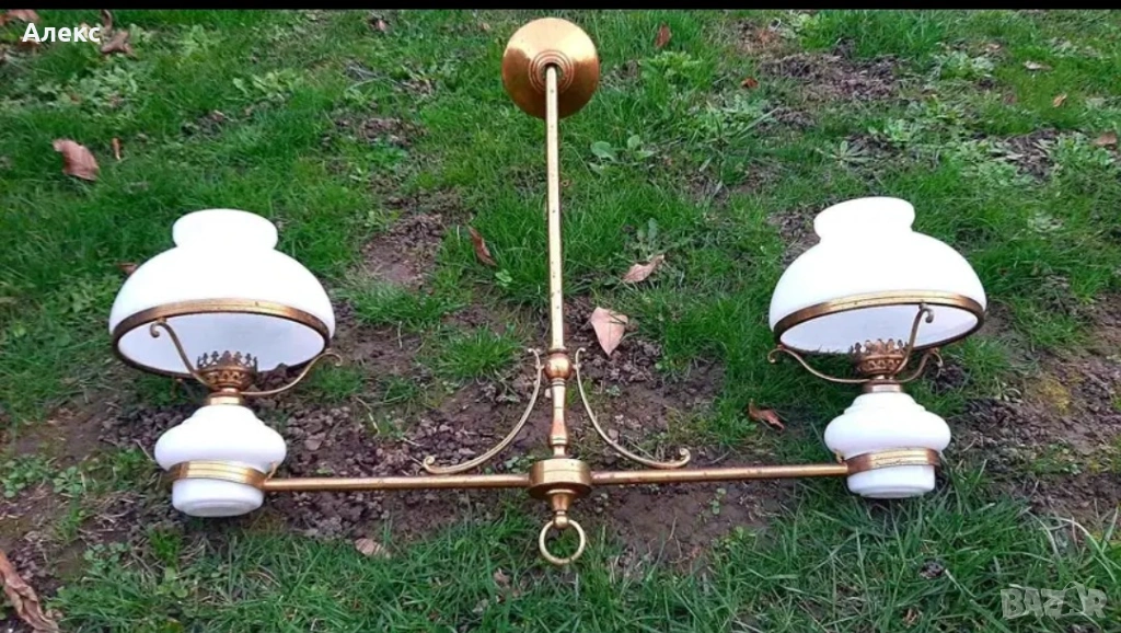 Голяма Френска антикварна лампа, 1920г–месинг, 89см/ 81см, снимка 1