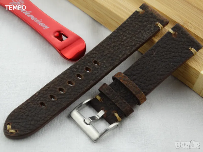 КОЖЕНА КАИШКА КАФЯВА- 22мм + ПОДАРЪК, снимка 1