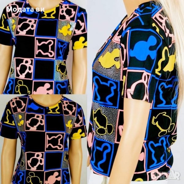 🚨 Промоция ⚜️Геометрична тениска с Мики Маус , снимка 1