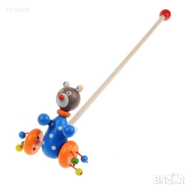 Играчка Ahelos, Мече, За бутане, Дървена, 50 см, снимка 1