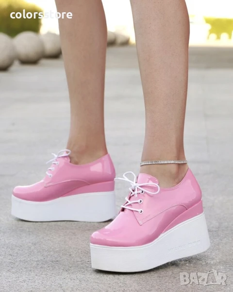 Обувки на платформа - розов лак с бяло ходило - 120K , снимка 1