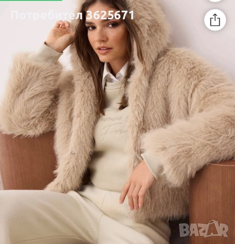 Мръсно бяло/ бежово пухено късо палто XS, снимка 2 - Якета - 52957553