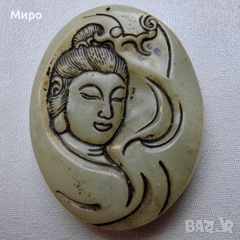 БУДА РЕЛИГИЯ АЗИЯ БУДИЗЪМ МЕДАЛЬОН ТАЛИСМАН АМУЛЕТ НЕФРИТ, снимка 2 - Антикварни и старинни предмети - 42003499