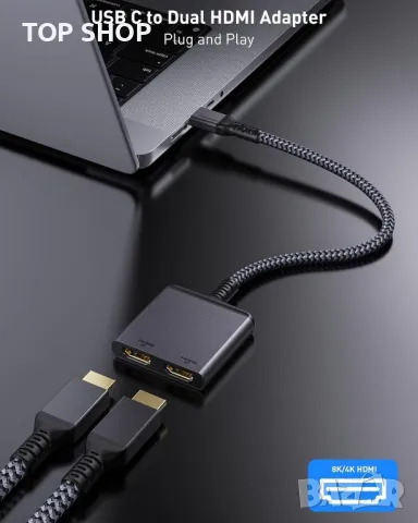 2 в 1 Адаптер USB C към двоен HDMI, снимка 4 - Кабели и адаптери - 49457606