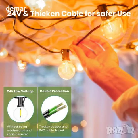 Luusei LED стрингови светлини, 7,6 м, дистанционно, 12+1 нечупливи G40 крушки, IP45, снимка 2 - Лед осветление - 47649825