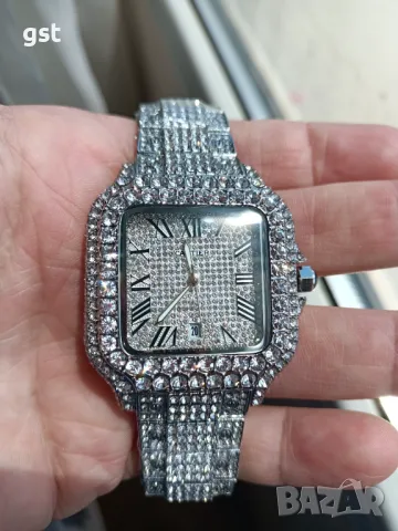 Уникален Часовник Cartier Картие All Diamonds Crystals Copy Унисекс Мъжки дамски Римски цифри , снимка 2 - Мъжки - 50360824