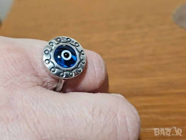 Стар сребърен пръстен с окото на Назар пази от уроки и лоши очи, снимка 4 - Колиета, медальони, синджири - 52350018