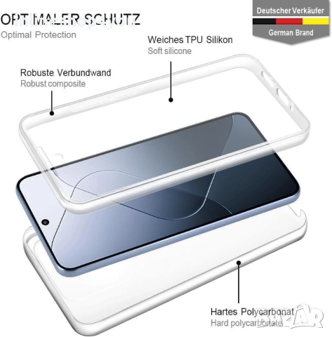 Прозрачен 360° Градуса Кейс за Xiaomi 14, снимка 3 - Калъфи, кейсове - 52647372