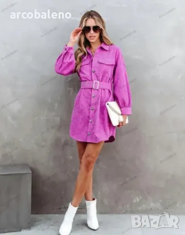 Ежедневна дамска едноцветна рипсена рокля с колан, 3цвята  , снимка 6 - Рокли - 39437376