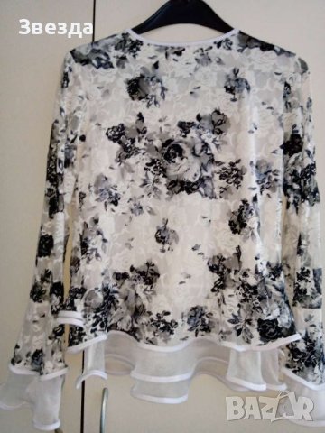 Блуза дантела бяло и черно, снимка 2 - Блузи с дълъг ръкав и пуловери - 42260853