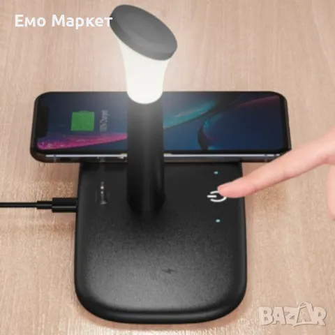 Безжично зарядно за мобилни устройства 3 в 1 + лампа, снимка 4 - Друга електроника - 49120720