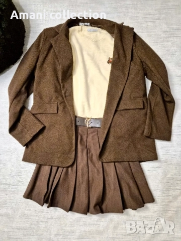 Плисирана пола от вълна с коланче, снимка 4 - Поли - 52308019