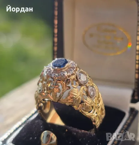   Златен дамски пръстен със натурални скъпоценни камъни, снимка 3 - Пръстени - 49468279