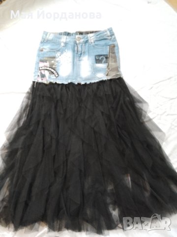 Страхотна дънкова макси пола долна eлегантна тюлена част., снимка 2 - Поли - 40701389