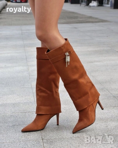 Ботуши на ток - кафяв велур