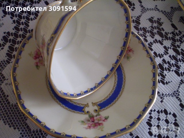 Стар сервиз за ЧАЙ порцелан SCHLAGGENWALD BOHEMIA Бяло синьо злато Рядка находка, снимка 12 - Антикварни и старинни предмети - 40197046