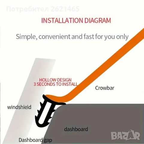 Т-образно уплътнение за таблото на вашия автомобил, кола, между стъклото и таблото, табло, 1.6 метра, снимка 9 - Аксесоари и консумативи - 48263854