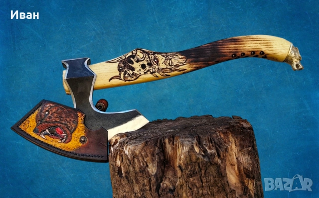 Брадва Мечка ръчна изработка топор секира подарък за мъж , снимка 4 - Ножове - 52203318