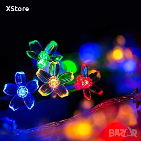 Многоцветни коледни LED лампички с цветя с щепсел - Многоцветни, дължина - 5м, 28бр лампички., снимка 7 - Декорация за дома - 52441875