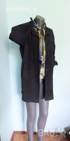 Два броя / Дизайнерско манто тип туника "Uterque", "Unbranded" / Естествен набук , снимка 4 - Палта, манта - 36890137