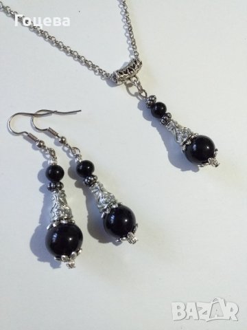 Красив комплект бижута с черен порцелан и прекрасни орнаменти в цвят Сребро , снимка 6 - Бижутерийни комплекти - 35745407