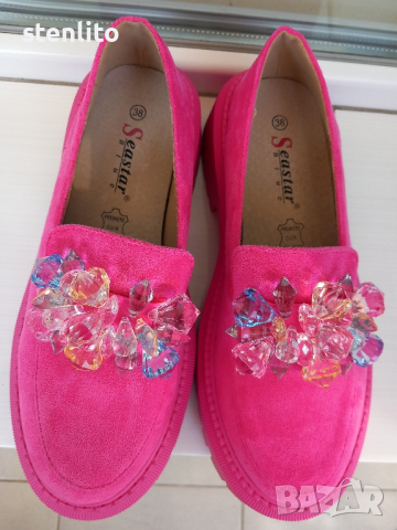 Розови мокасини с цветни камъни 39, снимка 5 - Дамски ежедневни обувки - 44841382