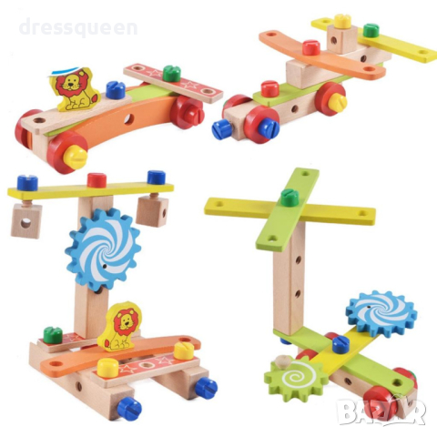 3473 Дървен конструктор Детска работилница, снимка 9 - Конструктори - 44612552