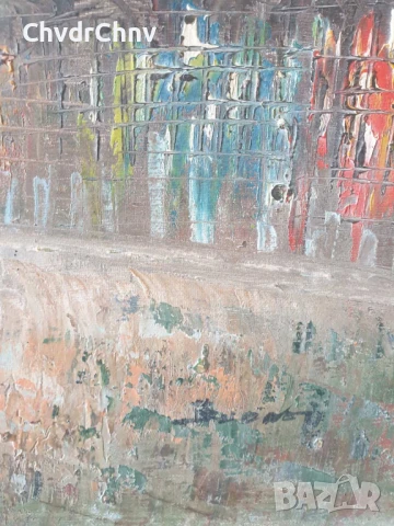 77х67см/голяма картина масло върху платно/градски пейзаж-Париж/дървена рамка, снимка 8 - Картини - 51177008