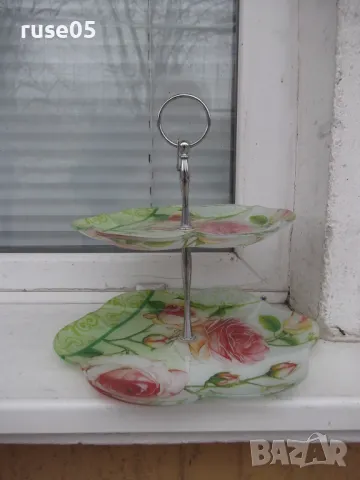 Фруктиера стъклена метал на две нива, снимка 2 - Аксесоари за кухня - 49237772