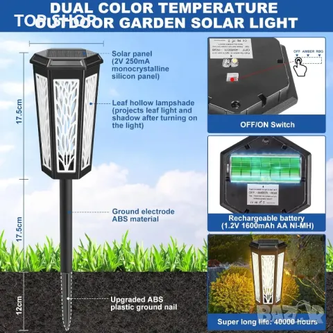 FANTICDE 4 броя соларни градински лампи , IP65 водоустойчиви, топло жълто/RGB цветен градиент, снимка 5 - Соларни лампи - 49636767