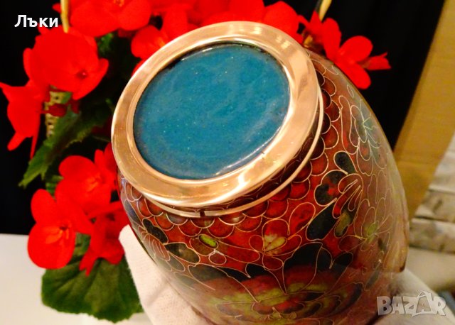 Китайска медна ваза Cloisonne,Клоазон на Zi Jin Cheng. , снимка 9 - Вази - 41694889