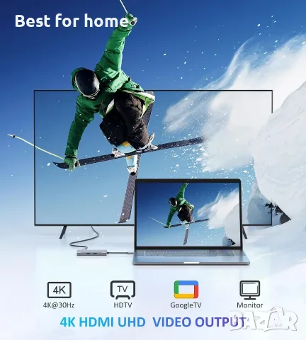 UtechSmart USB C хъб, Ethernet многопортов адаптер 6 в 1 USB C към HDMI докинг станция, снимка 3 - Кабели и адаптери - 55861613