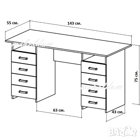 Бюро 143см. със 8 чекмеджета(код-1171), снимка 6 - Бюра - 40952835