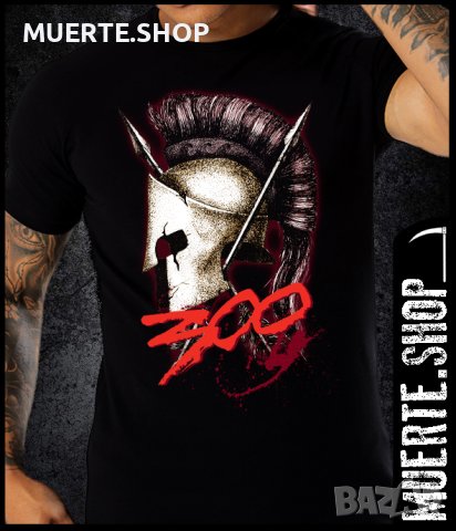 Черна тениска с щампа 300 SPARTANS