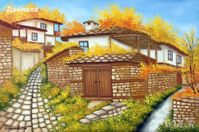 "Цветна есен в Лещен", авторска картина с маслени бои, снимка 2 - Картини - 55911253