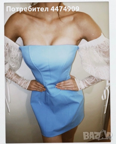 Официална синя рокля - корсет с дантела и перли / Бална рокля, снимка 5 - Рокли - 53628750