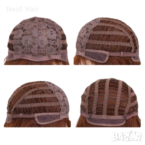 55 см чуплива кафява синтетична перука с бретон, снимка 4 - Аксесоари за коса - 53449052