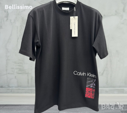 *Calvin Klein* Тениска с къс ръкав в черен цвят, изчистен модел, Premium quality
