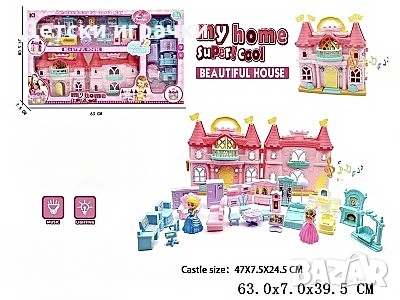 Къщa зa ĸyĸли замък с Елза и Ана с мебели, със светлини и звуци , снимка 3 - Кукли - 52777814