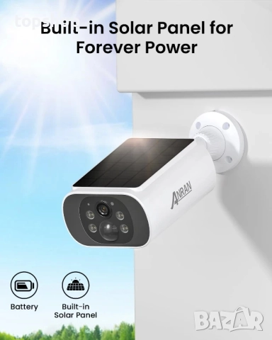 ЧИСТО НОВА ANRAN C3 4MP Wifi комплект от 4 камери със слънчева батерия + базова станция с 64GB SD.., снимка 2 - Комплекти за видеонаблюдение - 51636495