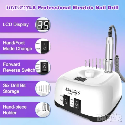 НОВА ПРОФЕСИОНАЛНА пила за нокти NAILGIRLS Т17, 11 в 1 Комплект пили, Професионална 35000 RPM, снимка 2 - Педикюр и маникюр - 50555901