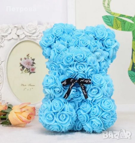 Мече от рози 25 см.-червено,розово,шампанско,цикламено,лилаво,светло синьо,бордо, снимка 7 - Декорация за дома - 35695448